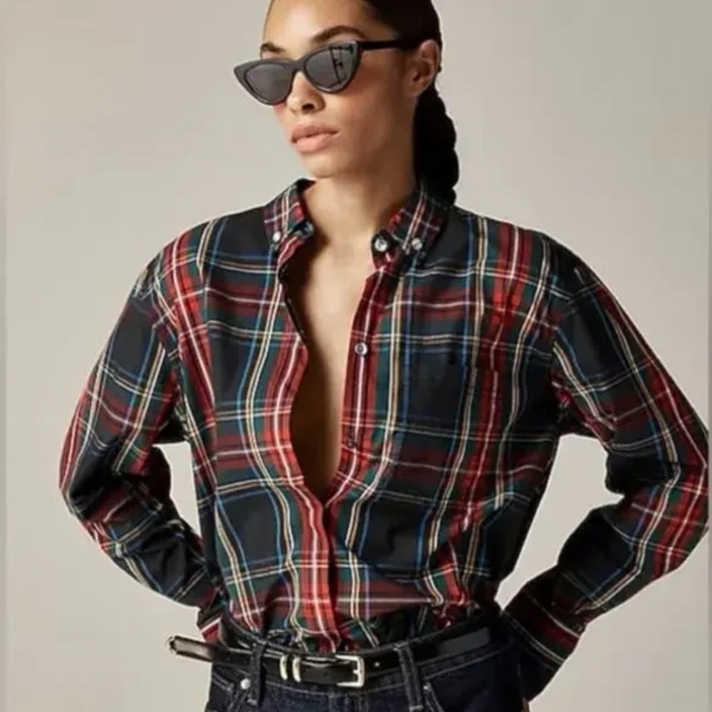 J. Crew Perfect Shirt in Black Stewart Tartan Plaid - Size: 0, NWT